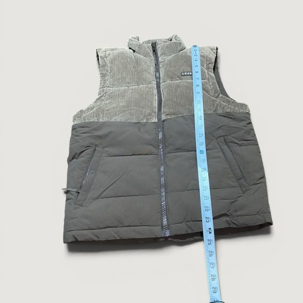 LSKD men's Winter Puffer Vest Brown Ribbed Corduroy Upper Quilted Lower Small